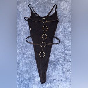 NWOT Black Strappy SEXY Bodysuit with Gold Rings